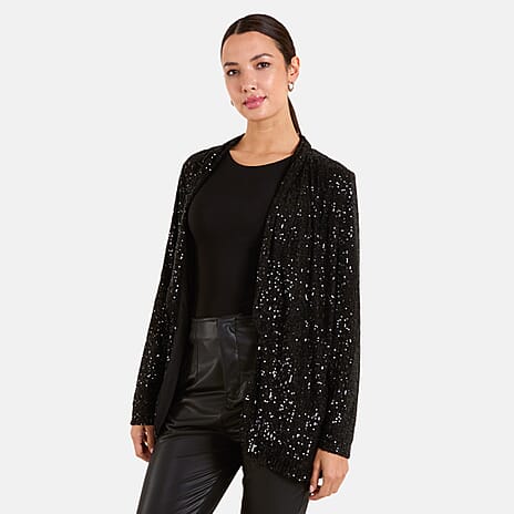 QED Sequin Waterfall Blazer (Size XL) - Black