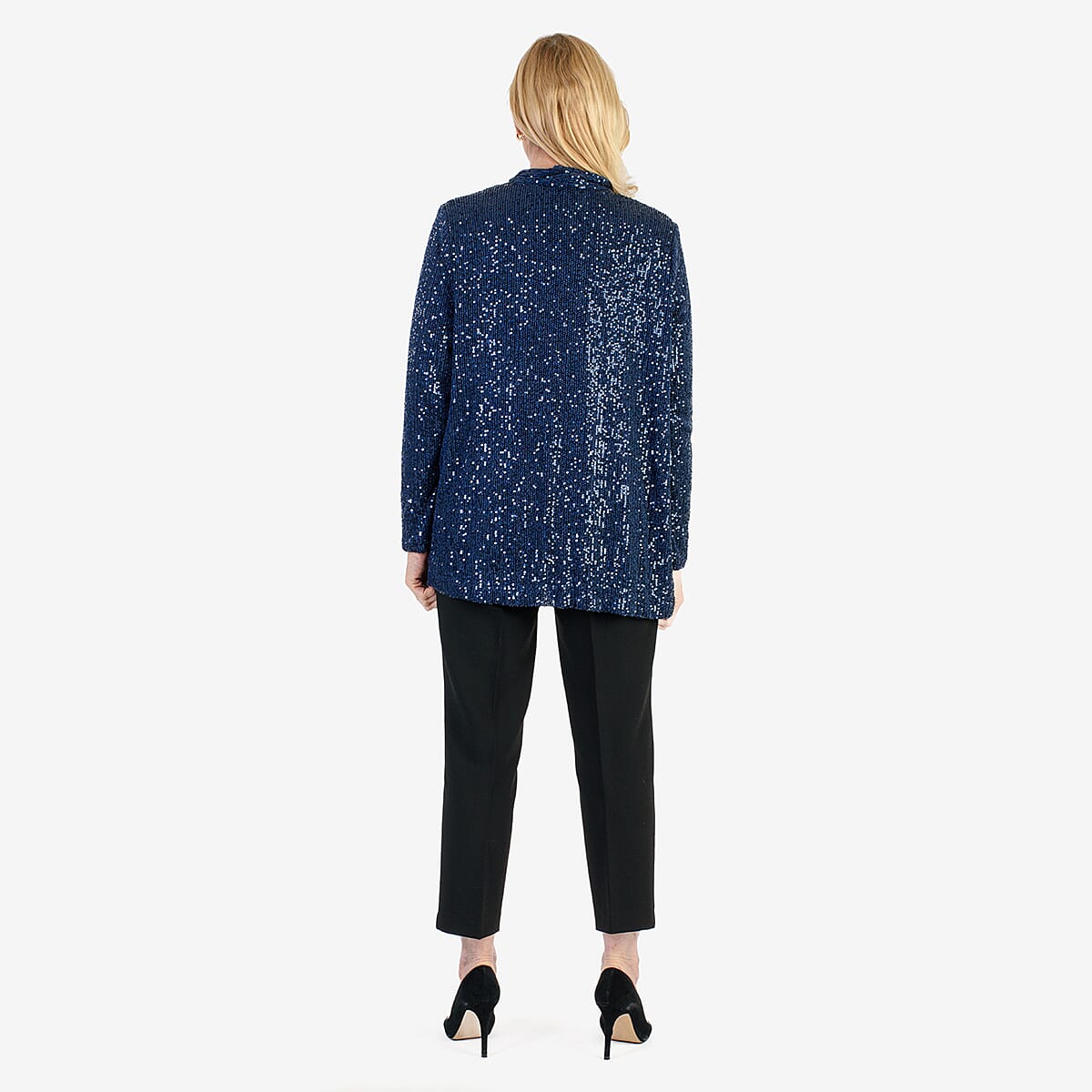 QED Sequin Waterfall Blazer (Size L) - Navy