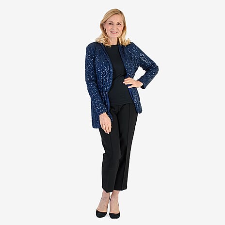 QED Sequin Waterfall Blazer (Size XL) - Navy