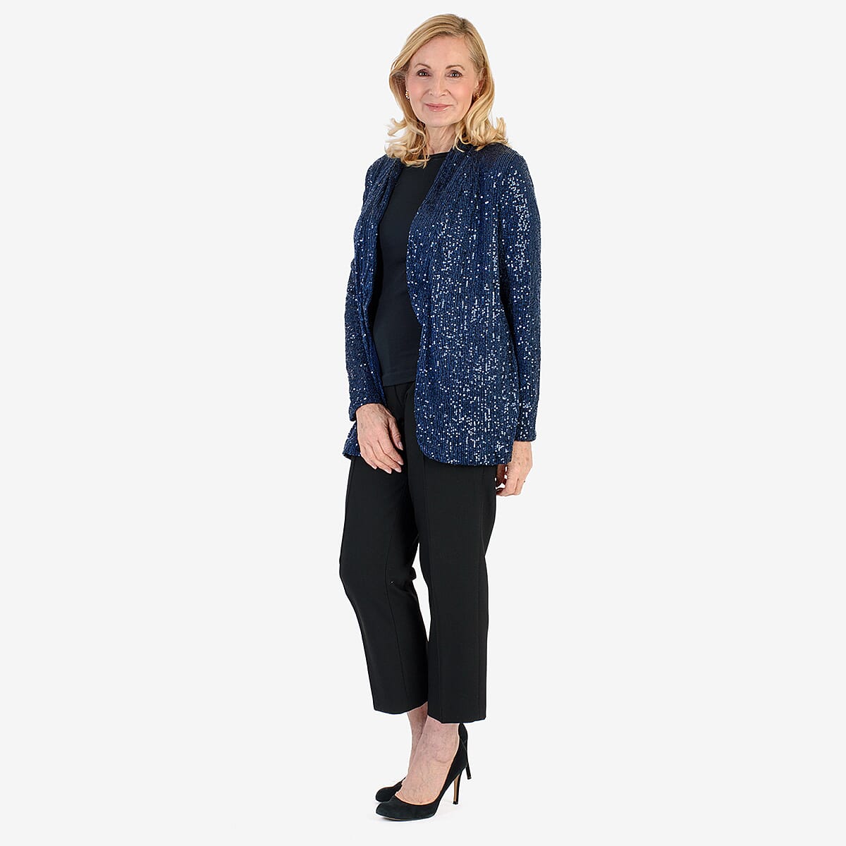 QED Sequin Waterfall Blazer (Size XL) - Navy
