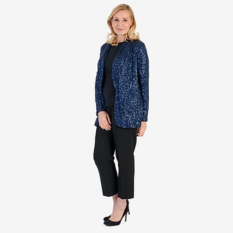 QED Sequin Waterfall Blazer (Size XL, 20-22) - Navy