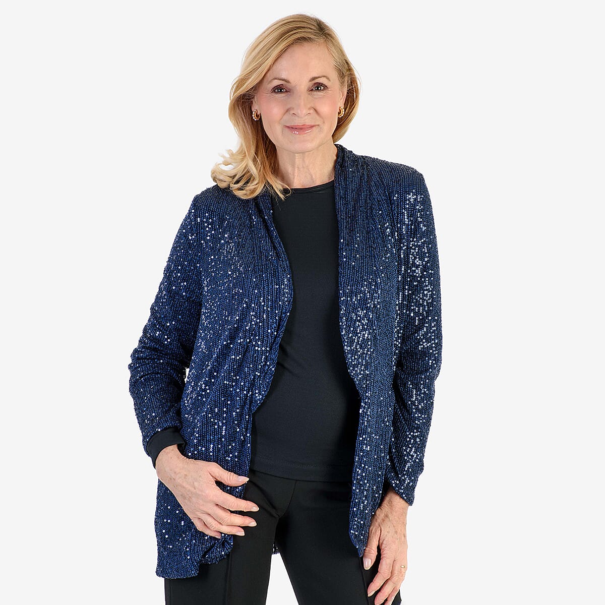 QED Sequin Waterfall Blazer (Size XL) - Navy