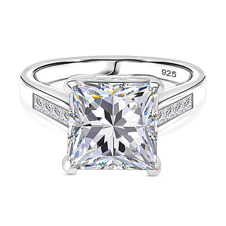 The Moissanite Princess - Moissanite Solitaire Ring in Rhodium Overlay Sterling Silver 4.39 Ct.