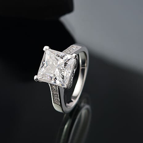 The Moissanite Princess - Moissanite Solitaire Ring in Rhodium Overlay Sterling Silver 4.39 Ct.