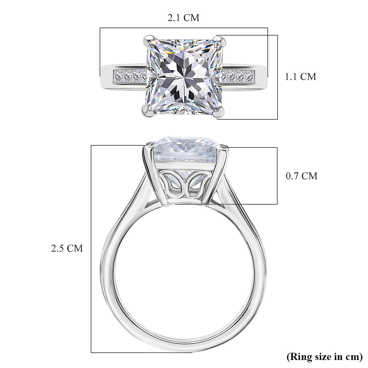 The Moissanite Princess - Moissanite Solitaire Ring in Rhodium Overlay Sterling Silver 4.39 Ct. The Moissanite Princess - Moissanite Solitaire Ring in Rhodium Overlay Sterling Silver 4.39 Ct.