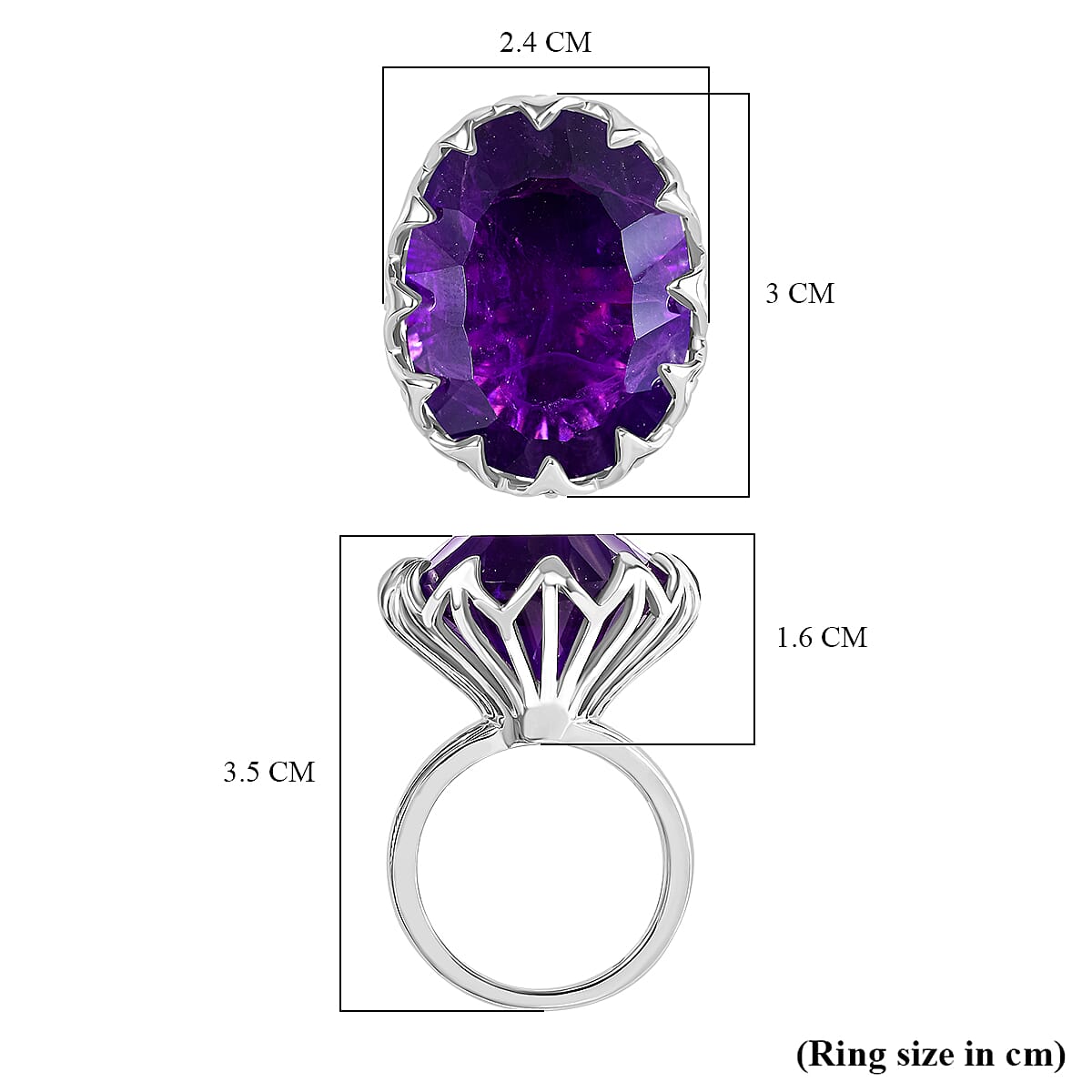 AAA African Amethyst Concave Cut Solitaire Ring in Rhodium OverlaySterling Silver 35.322  Ct.