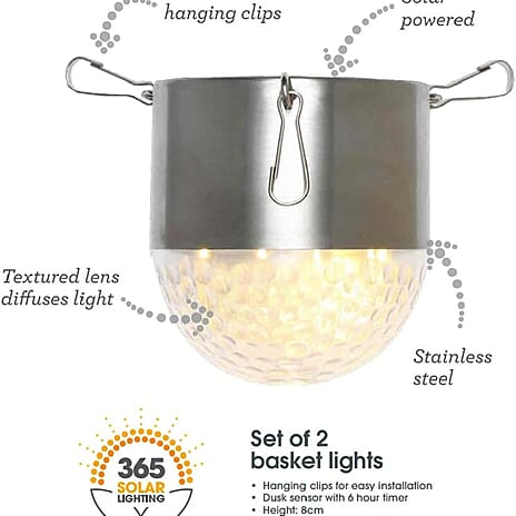 NEW - 2 Solar Hanging Basket Lights for Garden and Outdoors