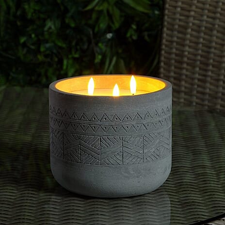 NOMA Battery Operated Concrete Aztec Wax Candle - (17cm) White