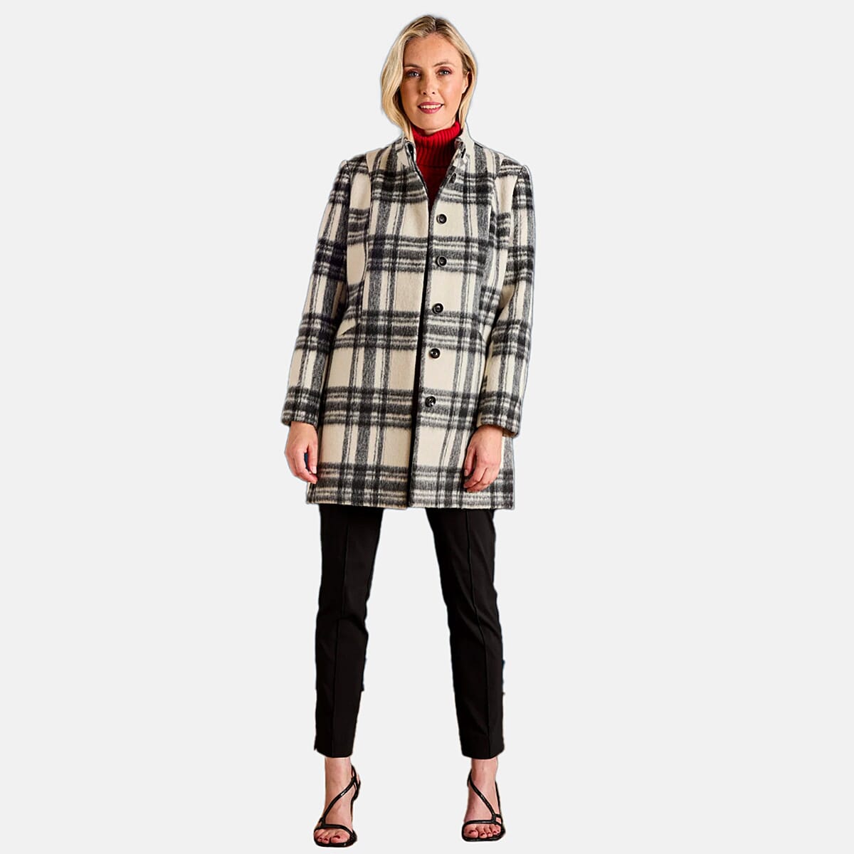 Emreco Check Funnel Neck Coat (Size 12) - Black & White