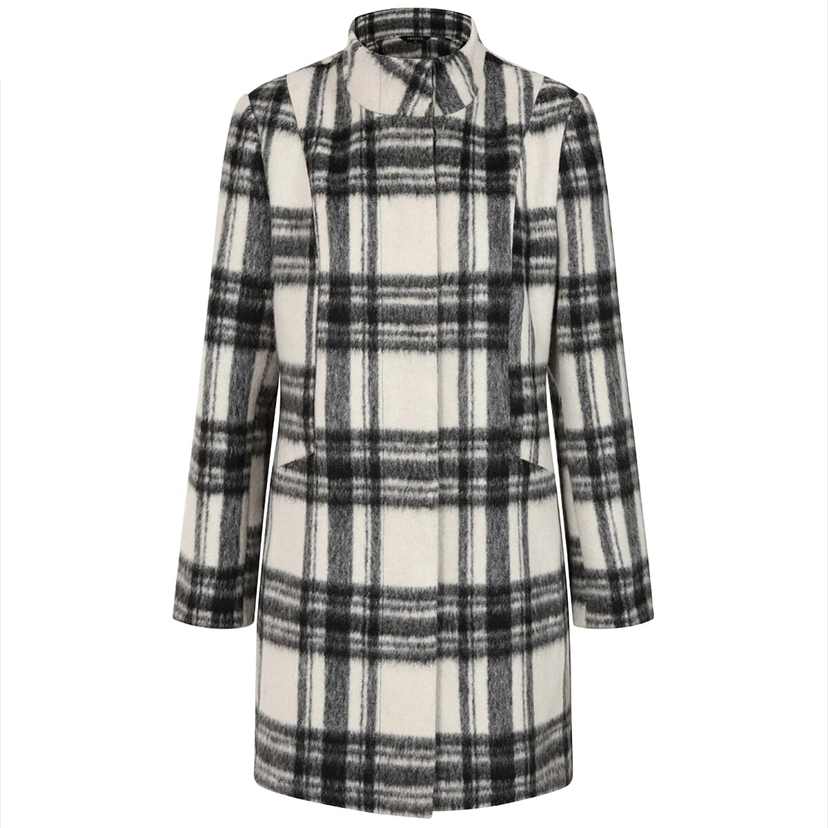 Emreco Check Funnel Neck Coat (Size 18) - Black & White