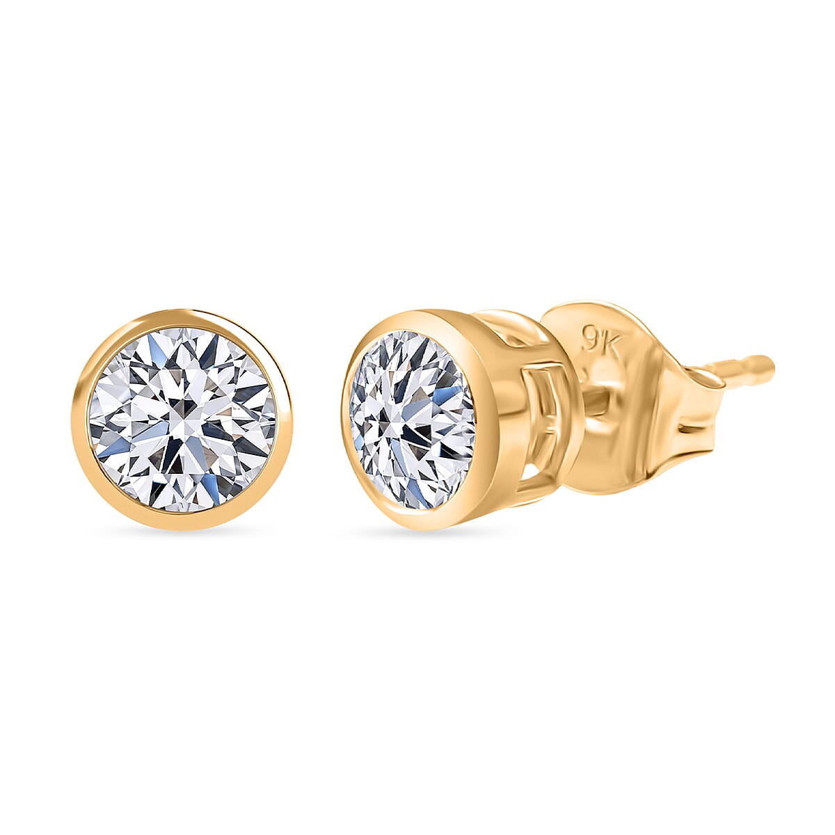 Designer Inspired Luxuriant 9K Yellow Gold SGL Certified Lab Grown Diamond (SI-GH)Stud Earring with Push Back 1.00 Ct.