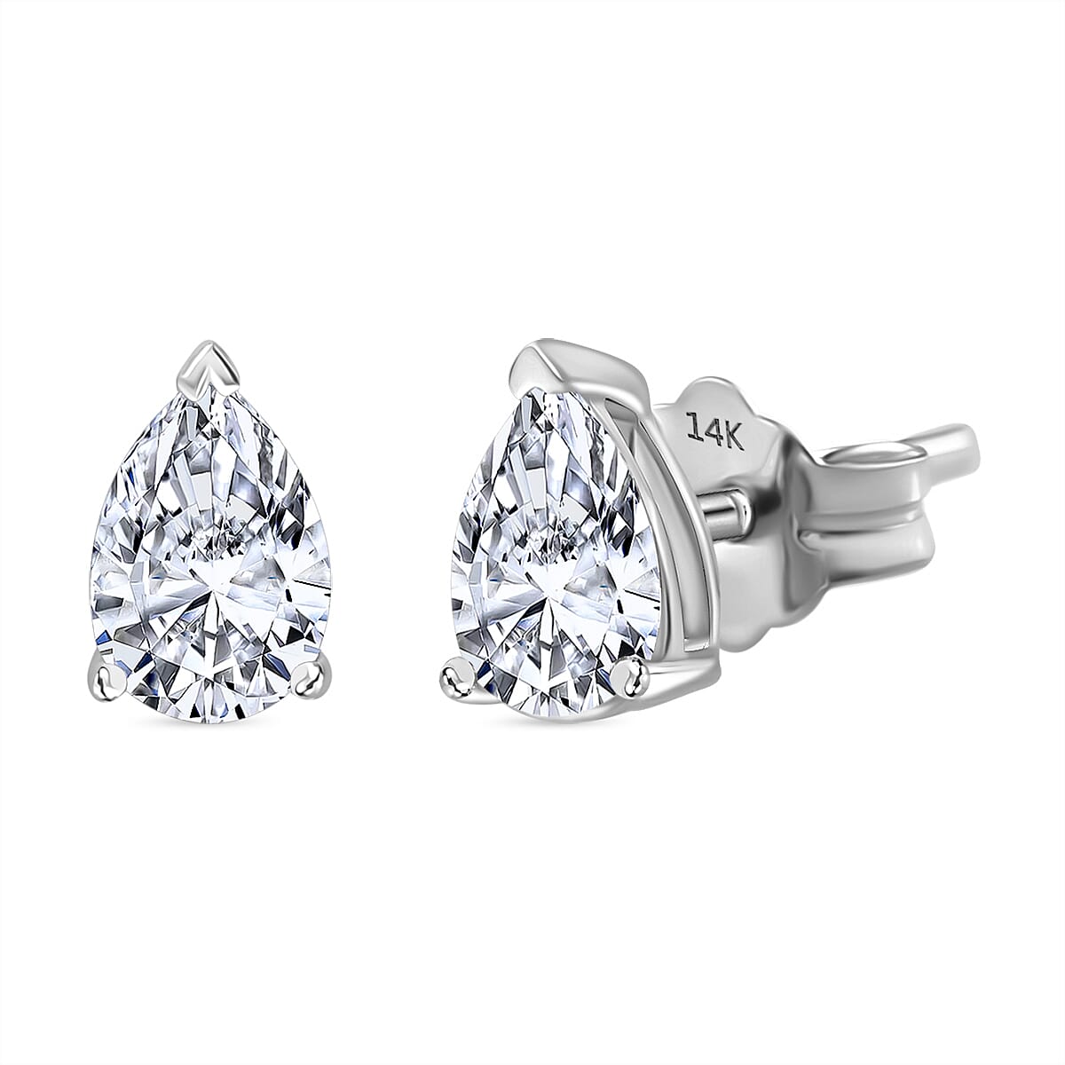 Luxuriant Diamond 14K White Gold SGL Certified (VS-E-F) Pear Cut Lab Grown Diamond Stud Push Back Earrings 1.00 Ct.