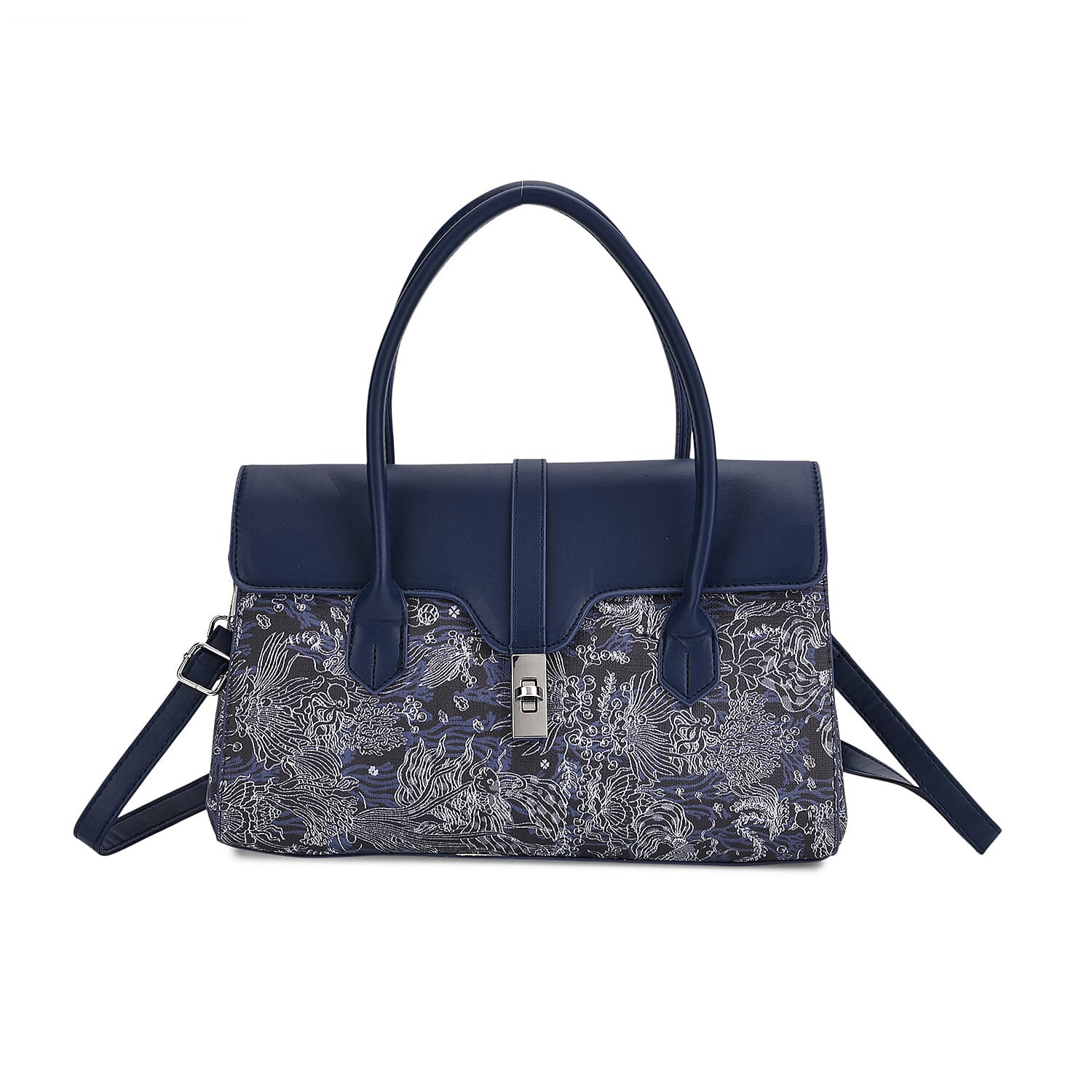Ocean Pattern Crossbody Bag with Detachable Shoulder Strap - Navy