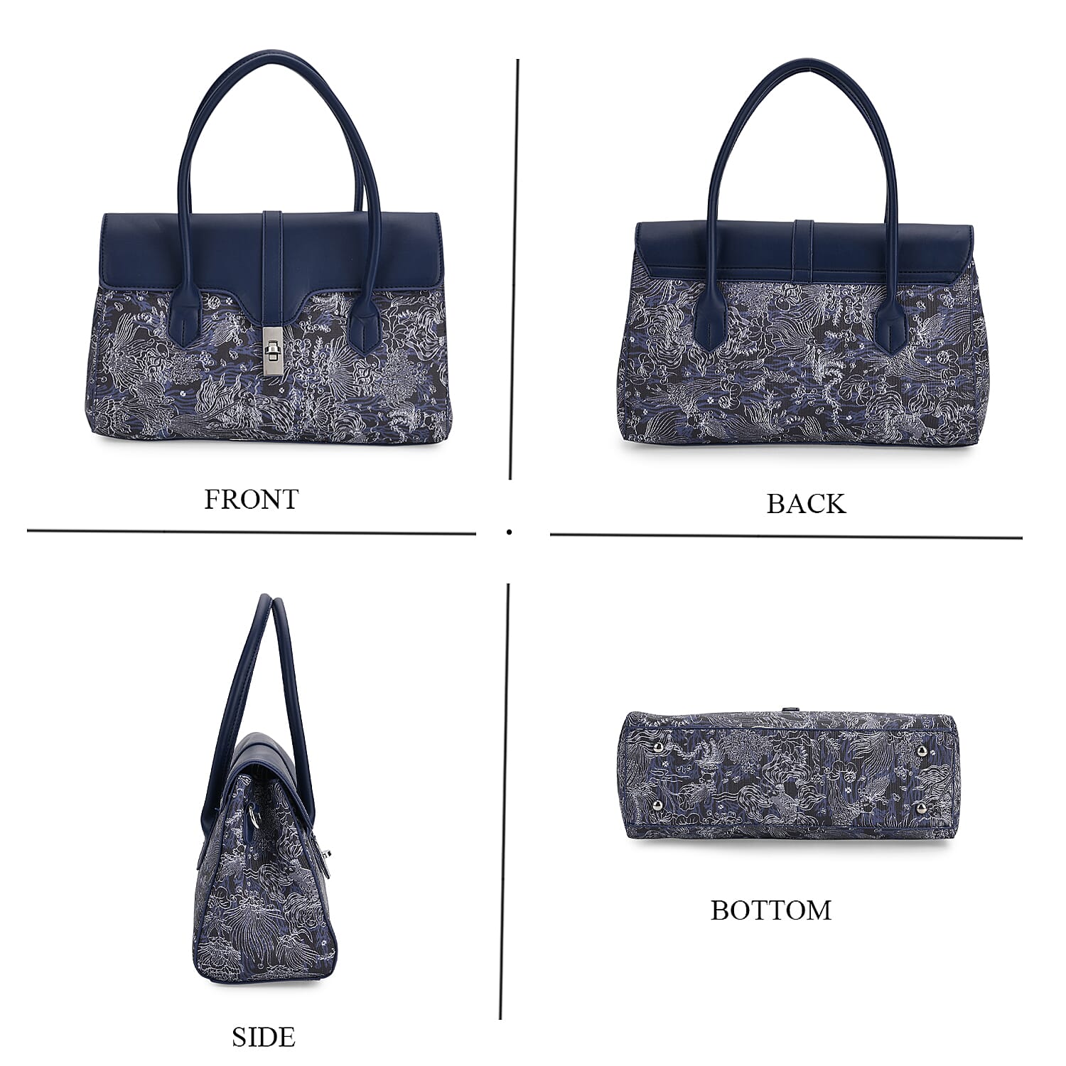 Ocean Pattern Crossbody Bag with Detachable Shoulder Strap - Navy