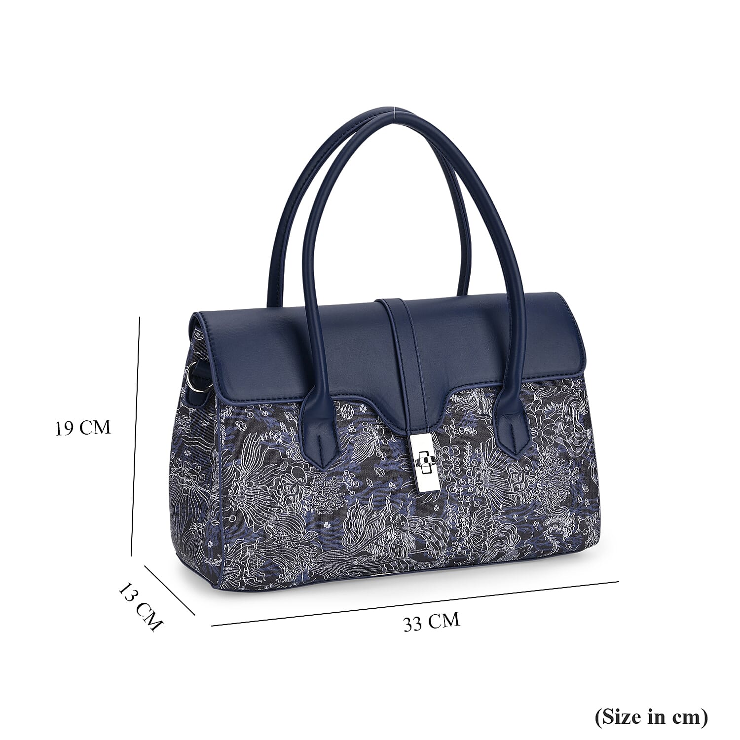 Ocean Pattern Crossbody Bag with Detachable Shoulder Strap - Navy