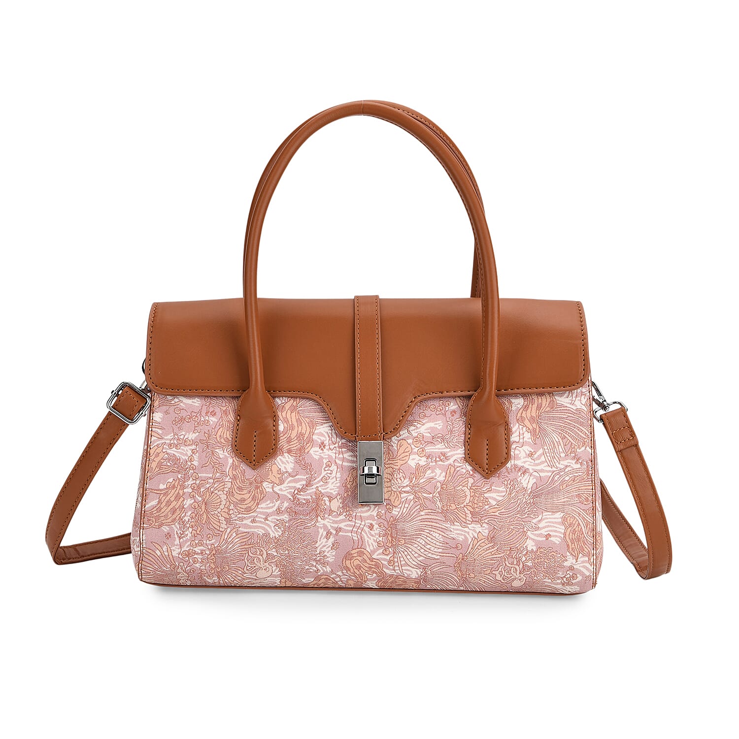 Ocean Pattern Crossbody Bag with Detachable Shoulder Strap - Brown