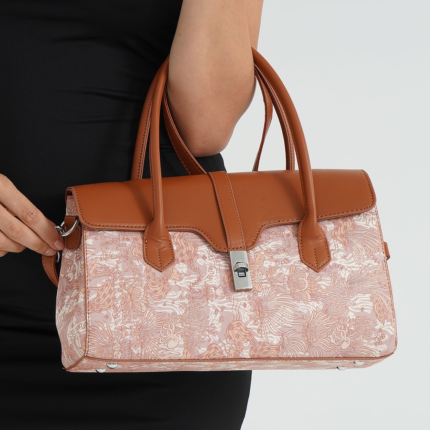 Ocean Pattern Crossbody Bag with Detachable Shoulder Strap - Brown