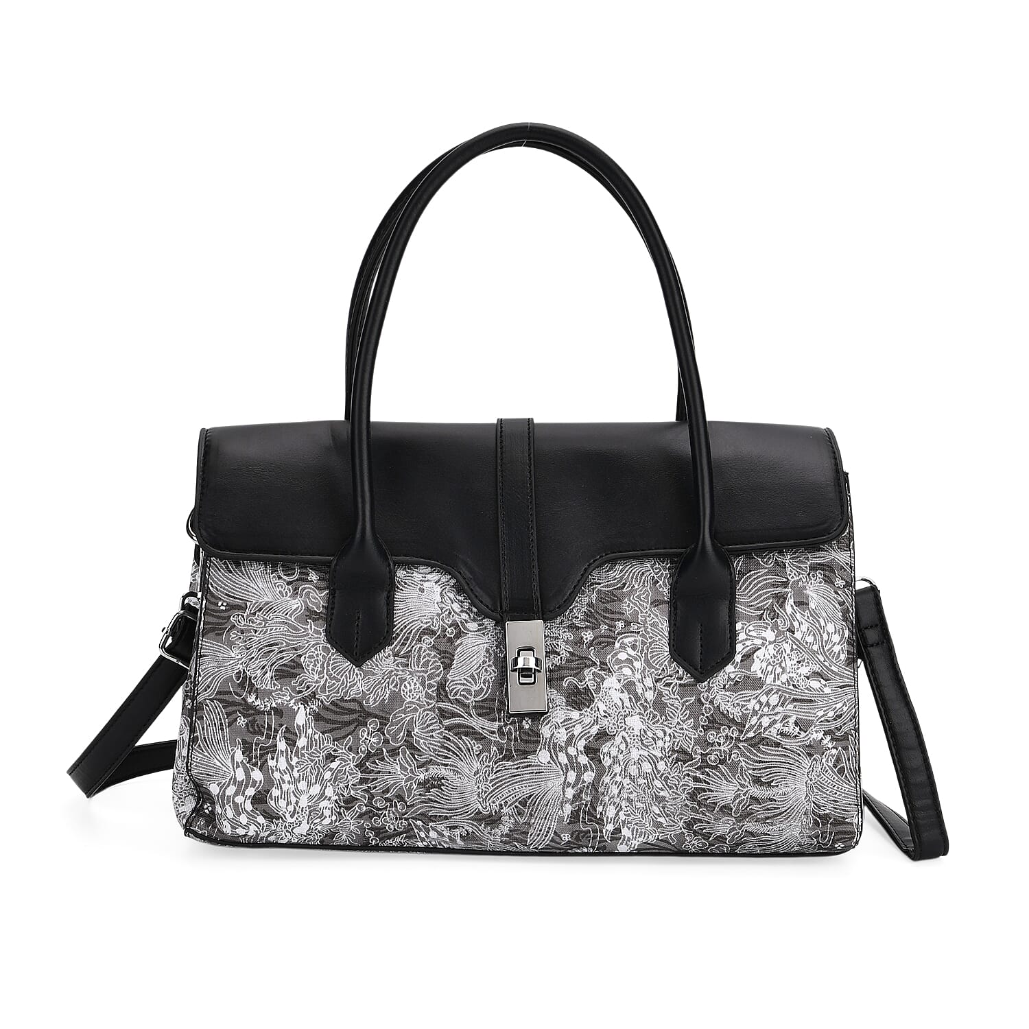 Ocean Pattern Crossbody Bag with Detachable Shoulder Strap - Black