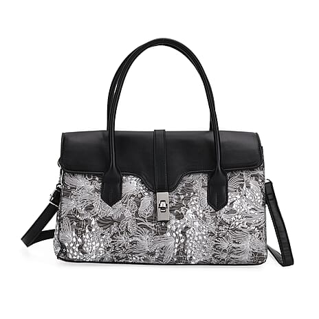 Ocean Pattern Crossbody Bag with Detachable Shoulder Strap - Black