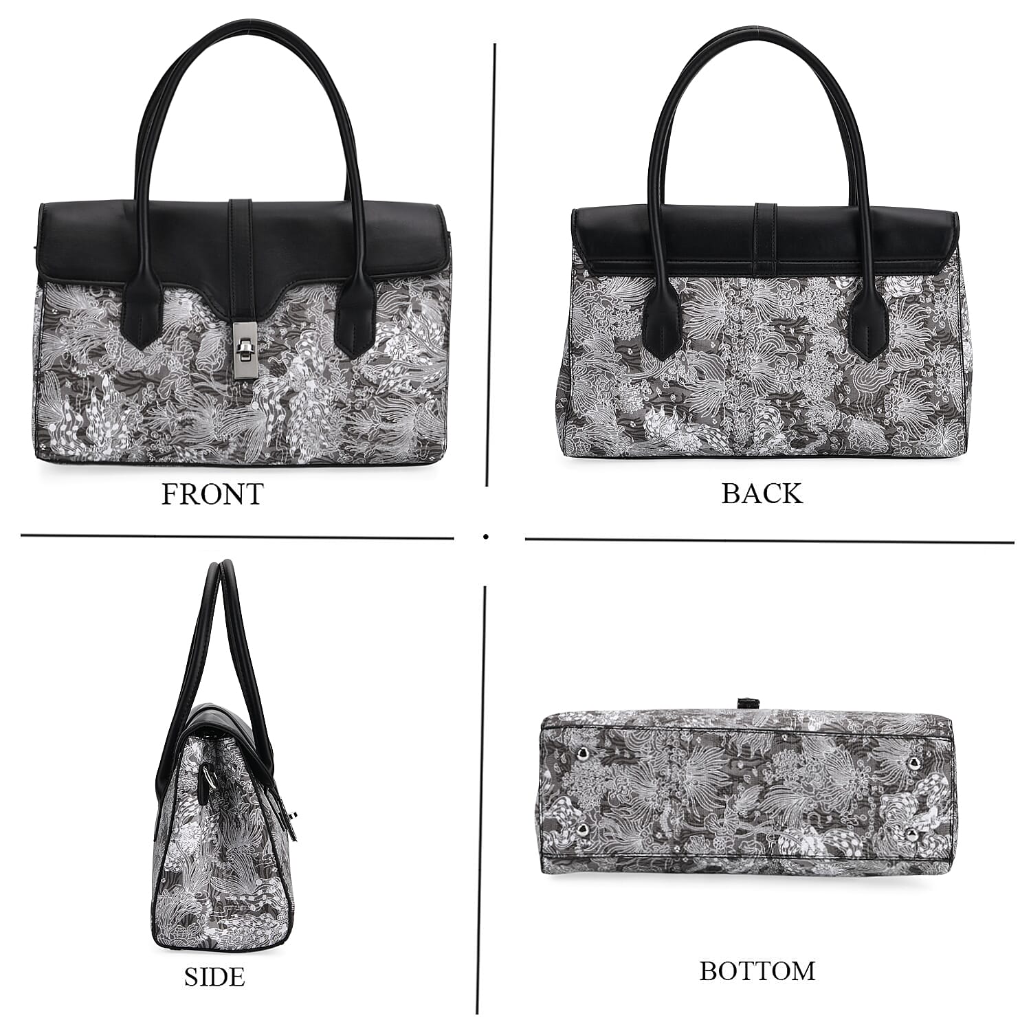 Ocean Pattern Crossbody Bag with Detachable Shoulder Strap - Black