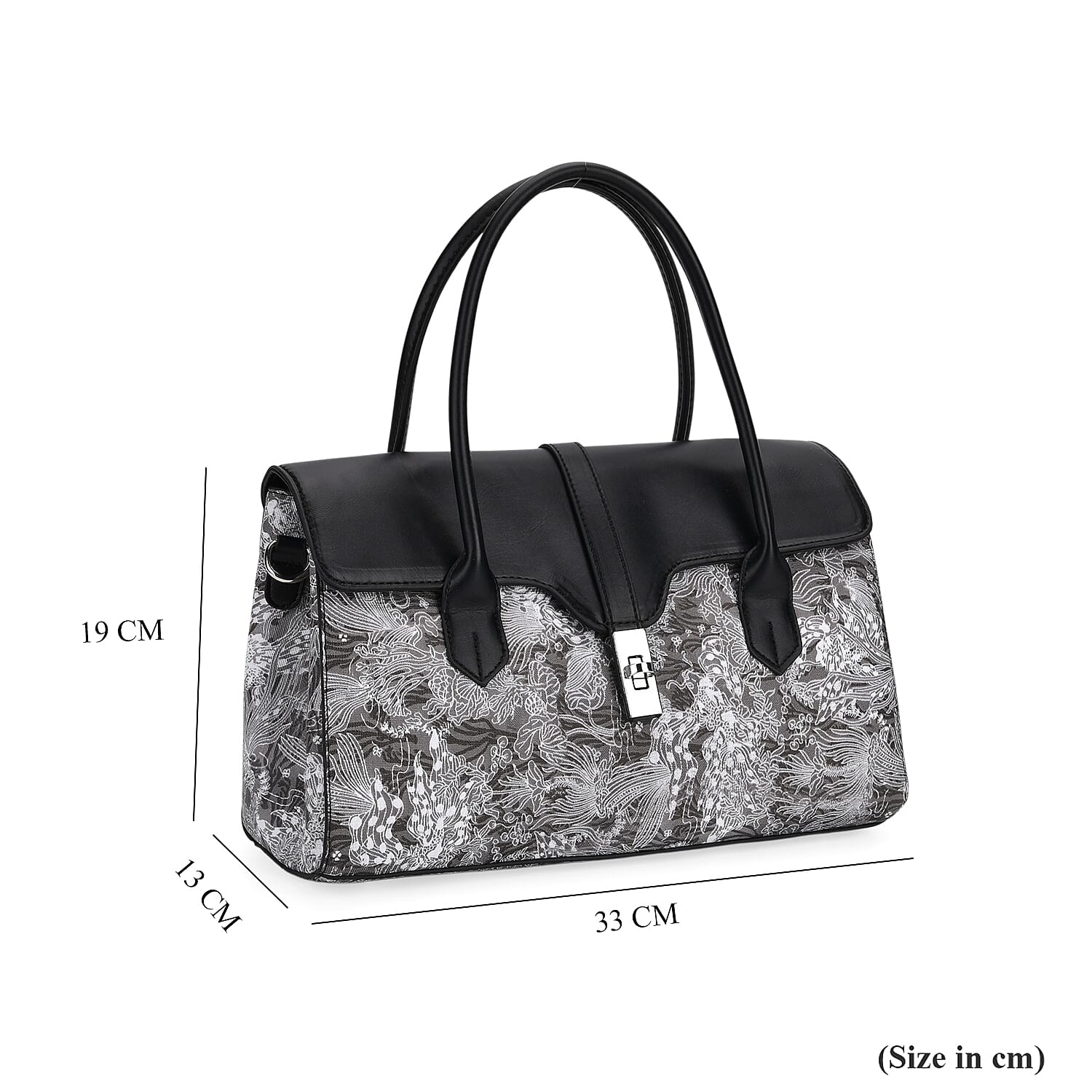 Ocean Pattern Crossbody Bag with Detachable Shoulder Strap - Black