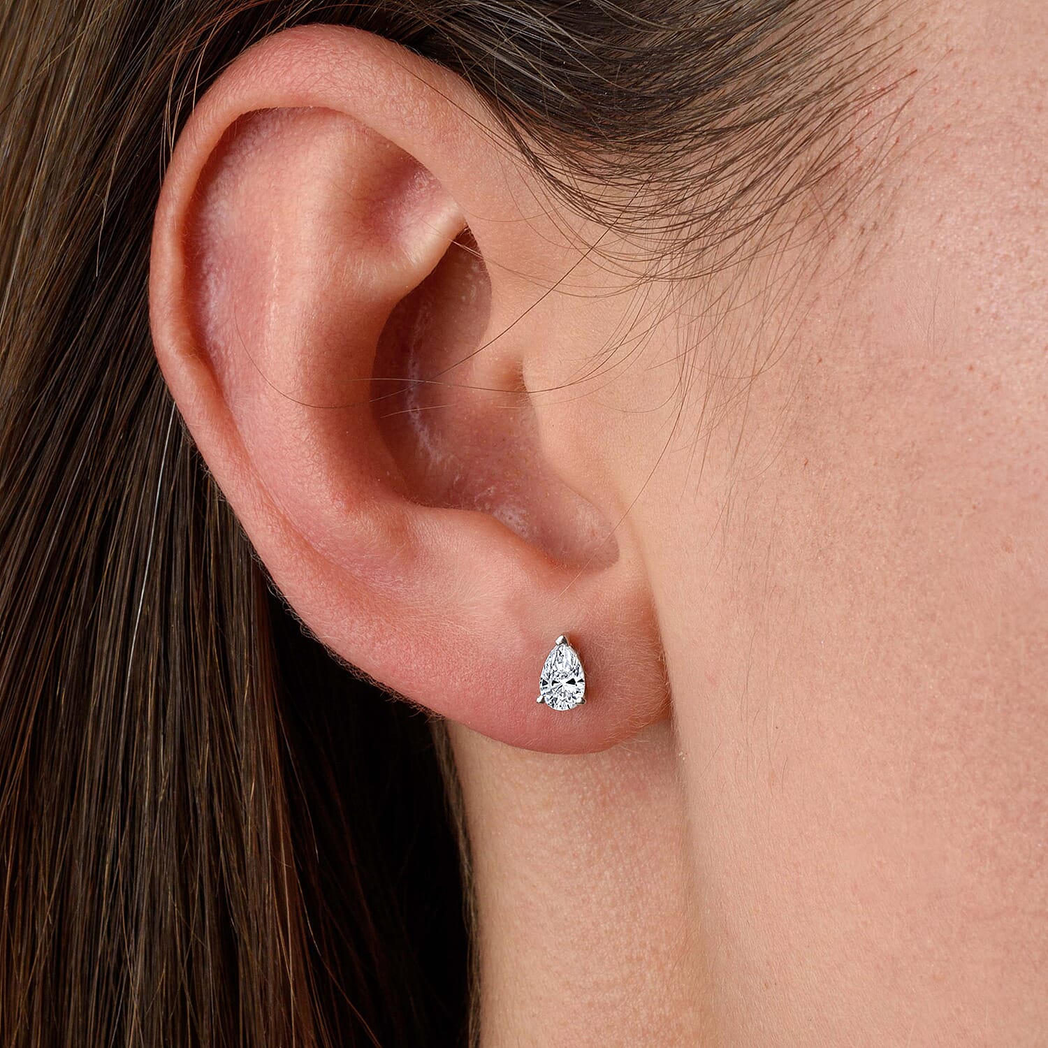 Luxuriant Diamond 14K White Gold SGL Certified (VS-E-F) Pear Cut Lab Grown Diamond Stud Push Back Earrings 0.50 Ct.