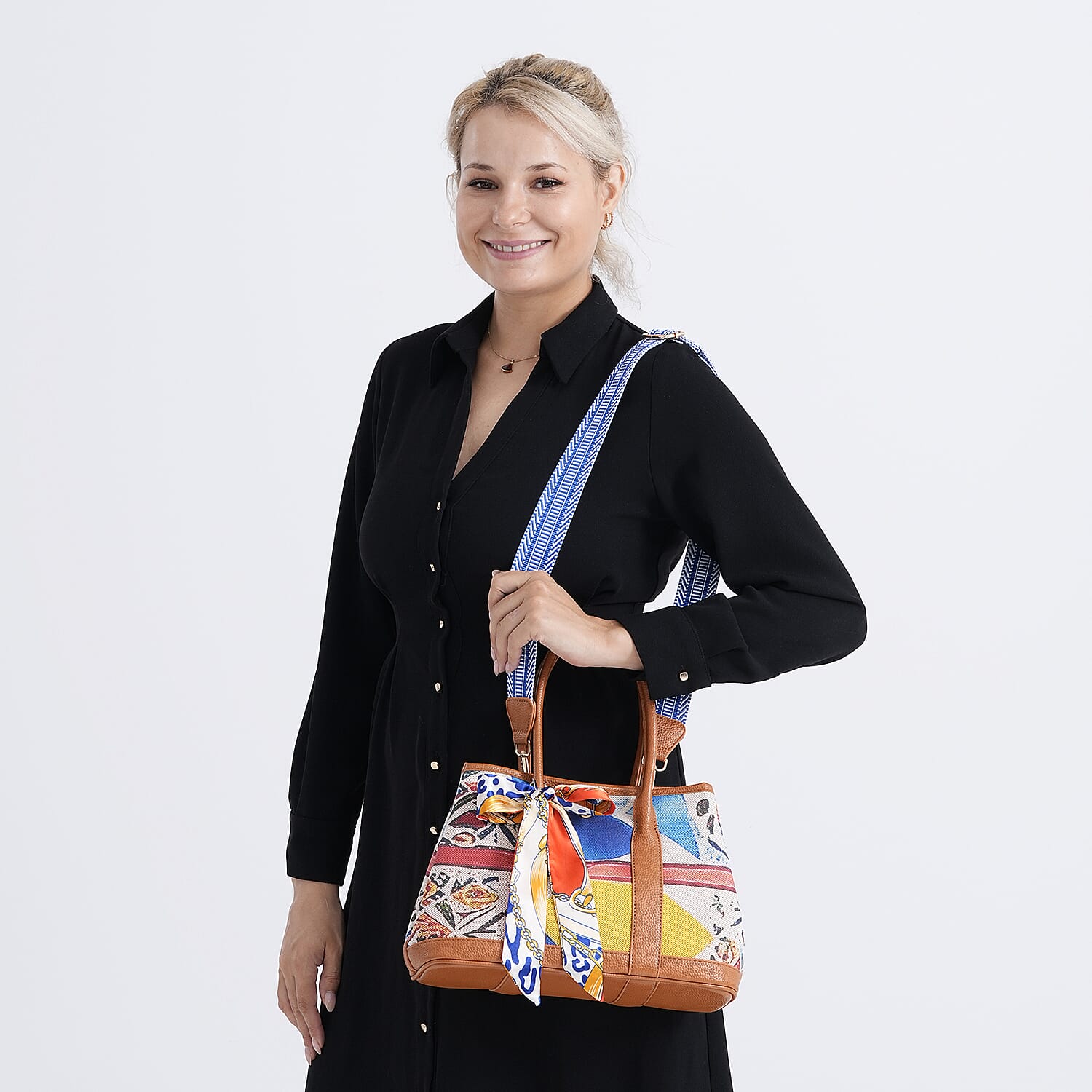 Trendy Graffiti Tote Bag with Mini Pouch - Yellow - Brown