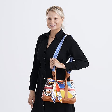 Trendy Graffiti Tote Bag with Mini Pouch - Yellow - Brown