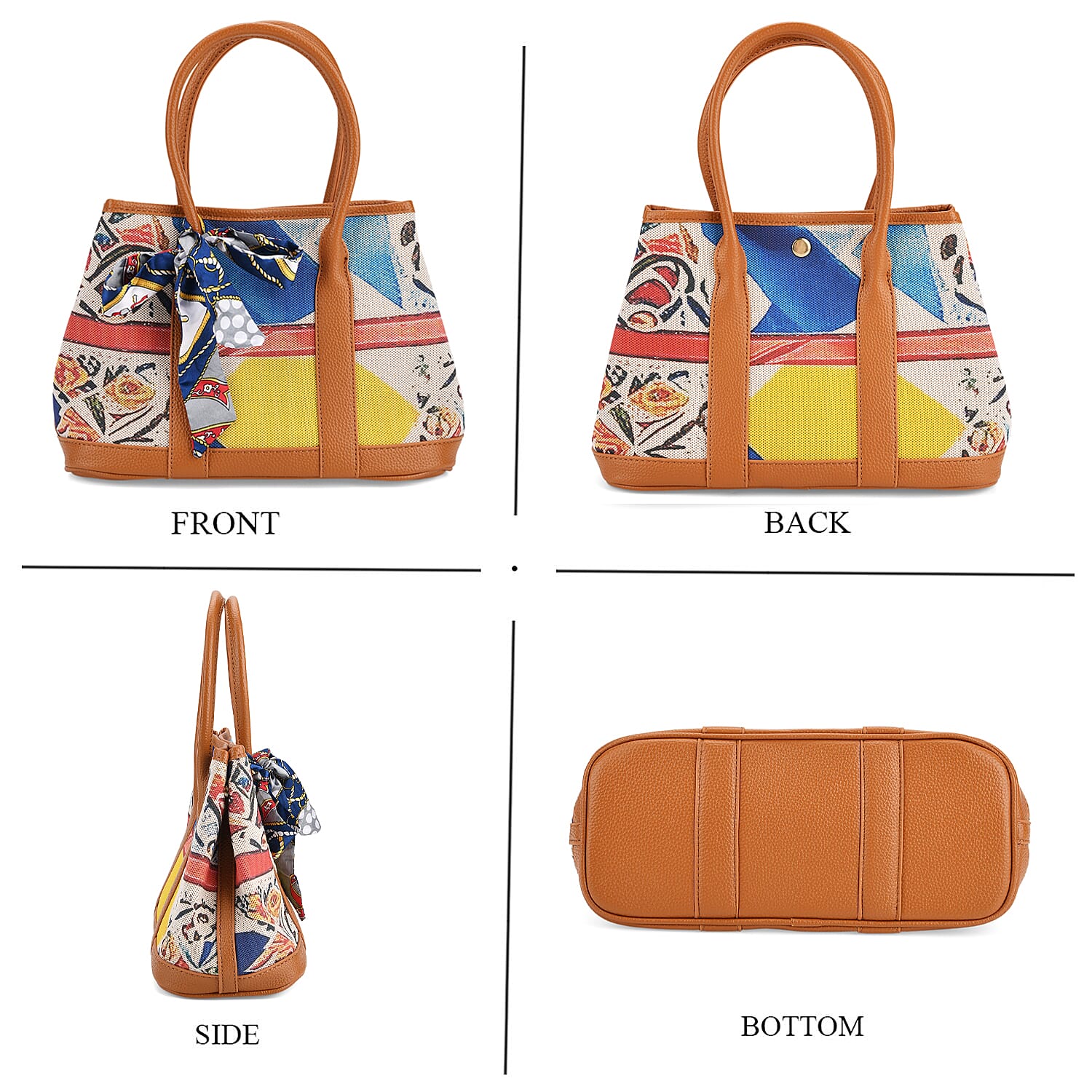 Trendy Graffiti Tote Bag with Mini Pouch - Yellow - Brown