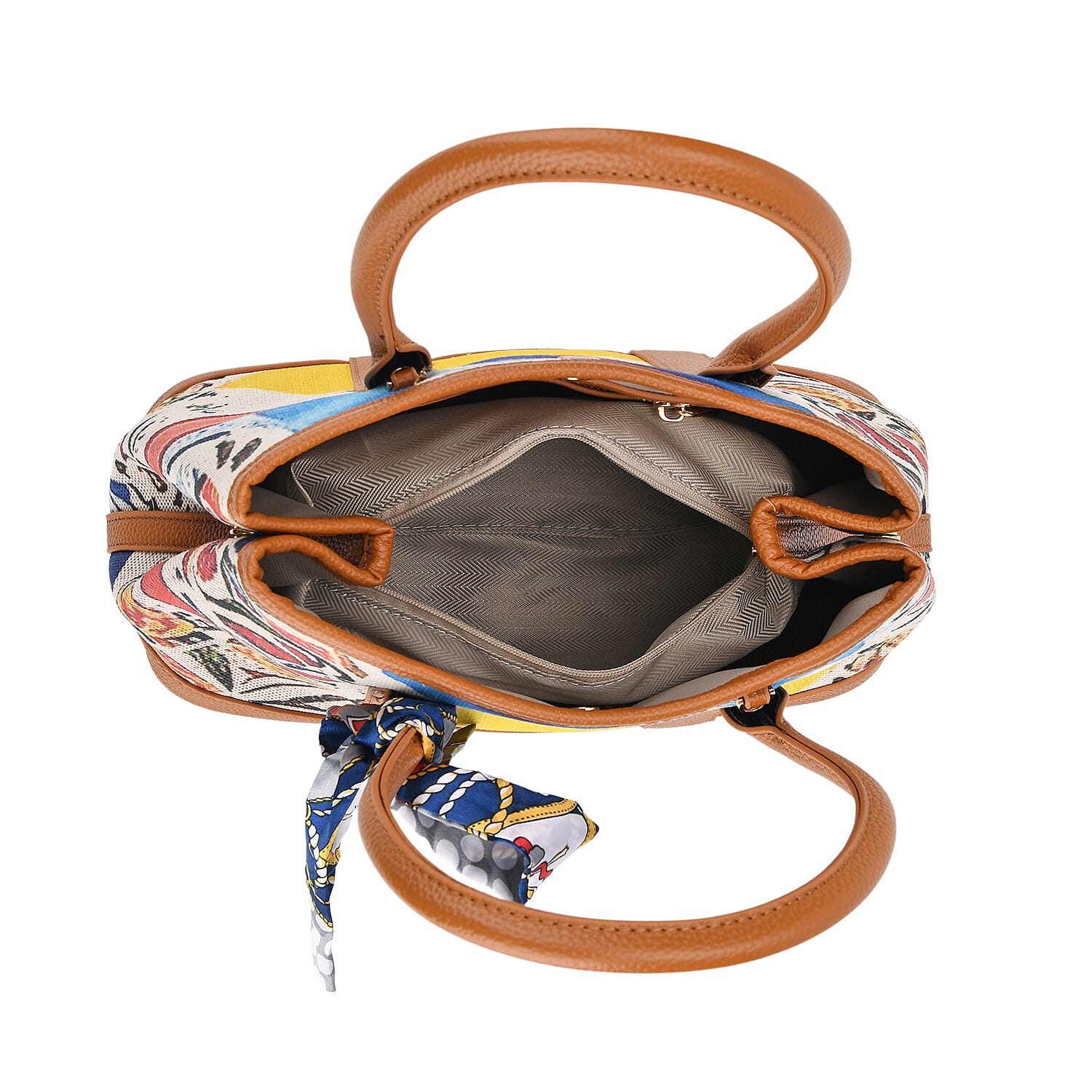 Trendy Graffiti Tote Bag with Mini Pouch - Yellow - Brown