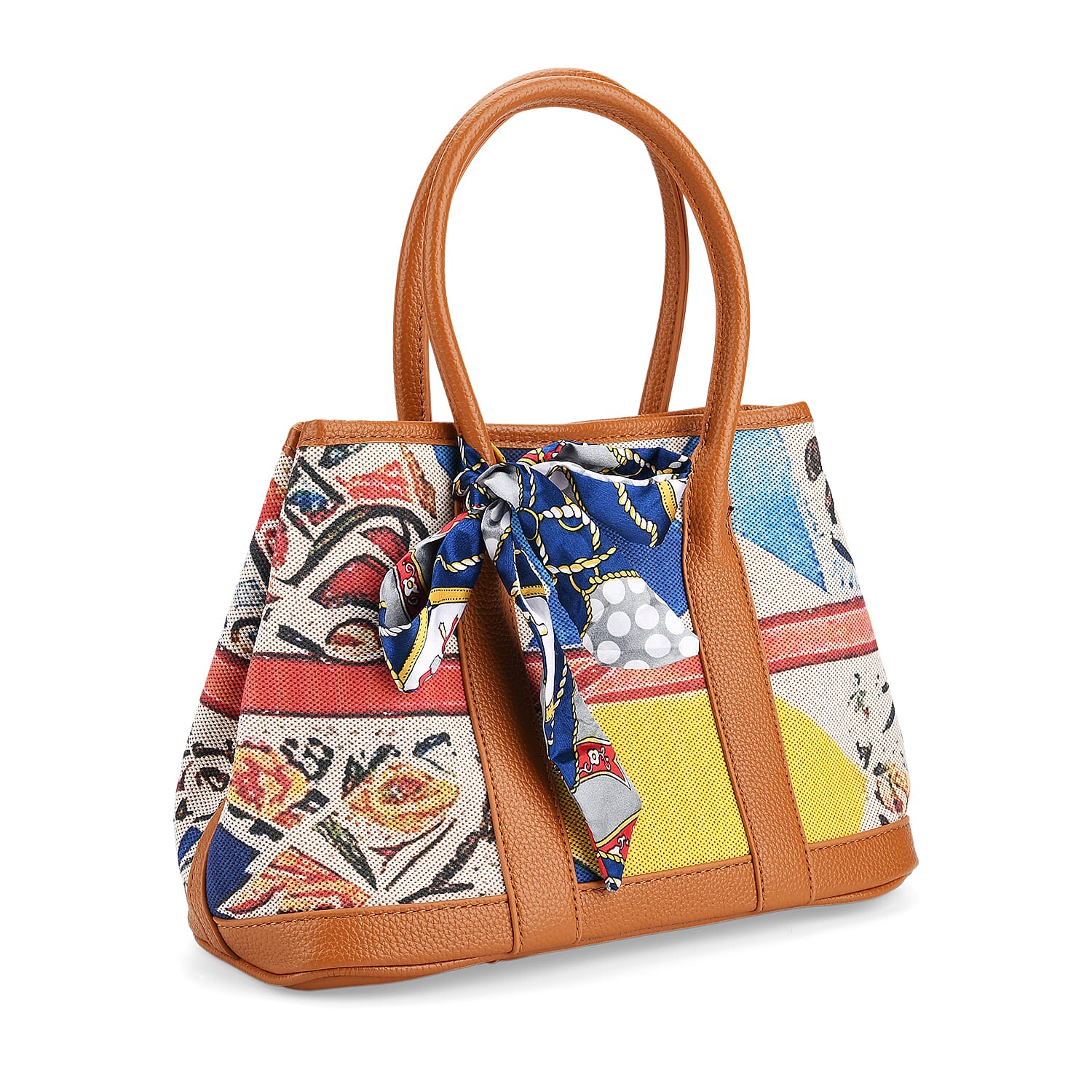 Trendy Graffiti Tote Bag with Mini Pouch - Yellow - Brown