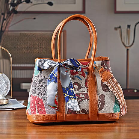 Trendy Graffiti Tote Bag with Mini Pouch - Brown - Multicolour