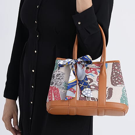 Trendy Graffiti Tote Bag with Mini Pouch - Brown - Multicolour