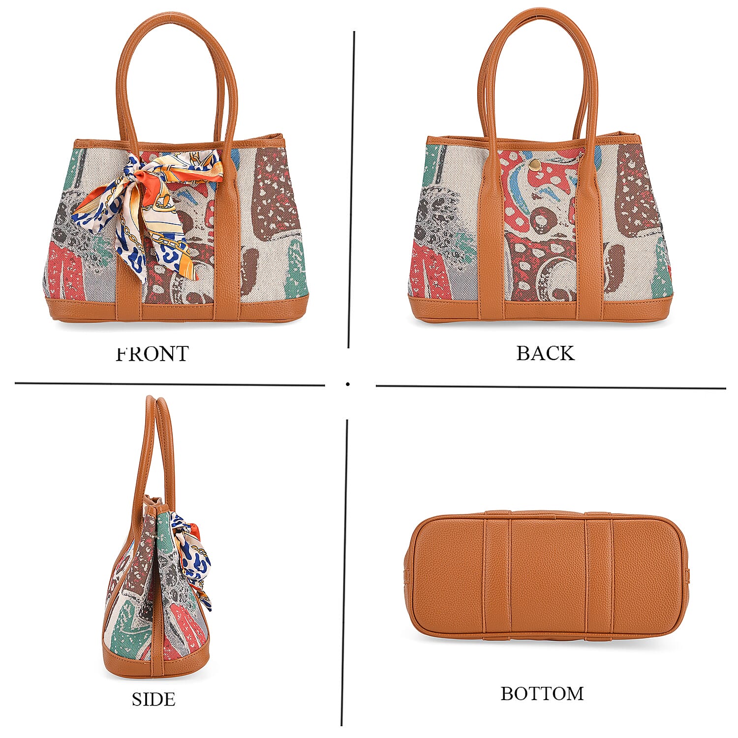 Trendy Graffiti Tote Bag with Mini Pouch - Brown - Multicolour