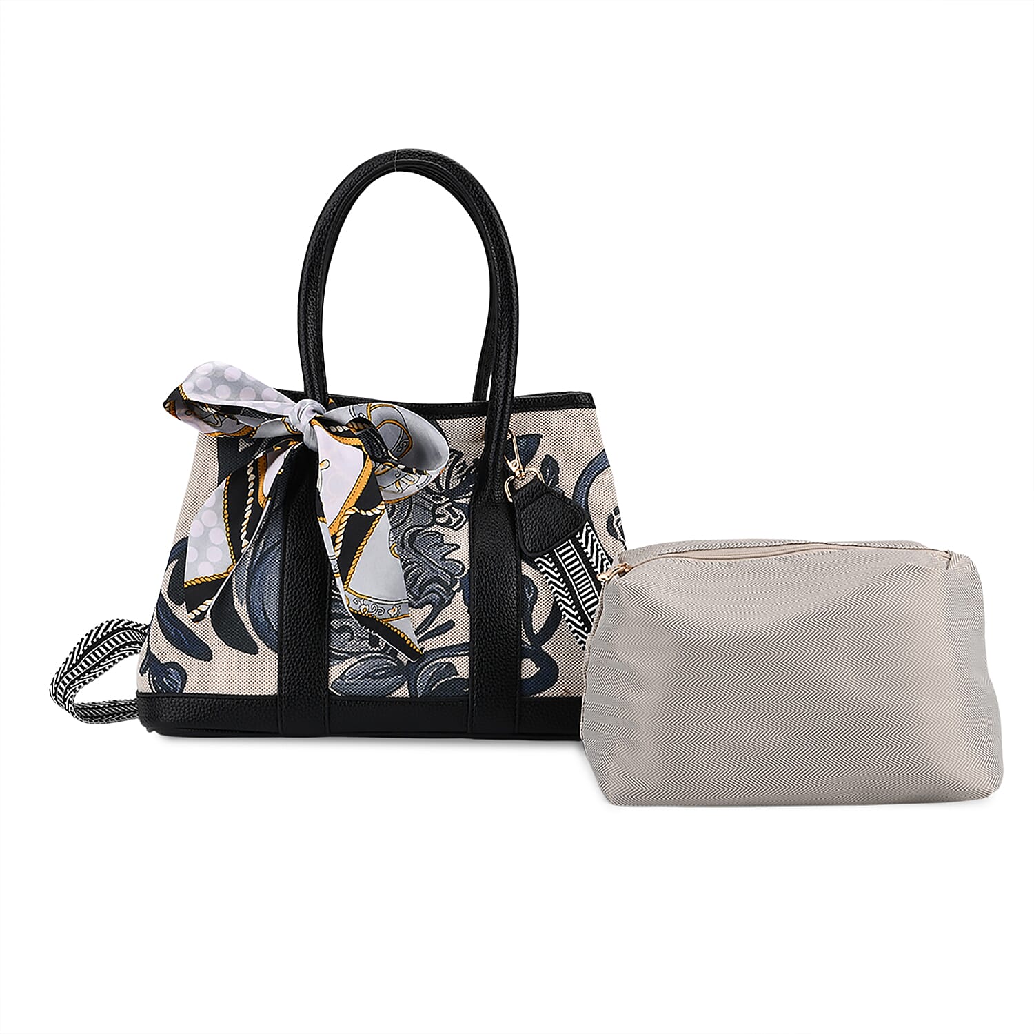 Trendy Graffiti Tote Bag with Mini Pouch - Black