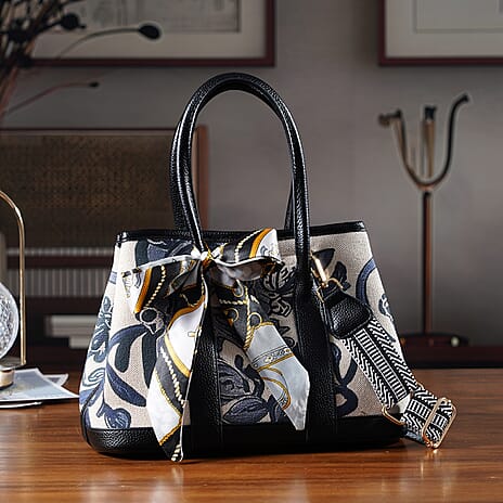 Trendy Graffiti Tote Bag with Mini Pouch - Black