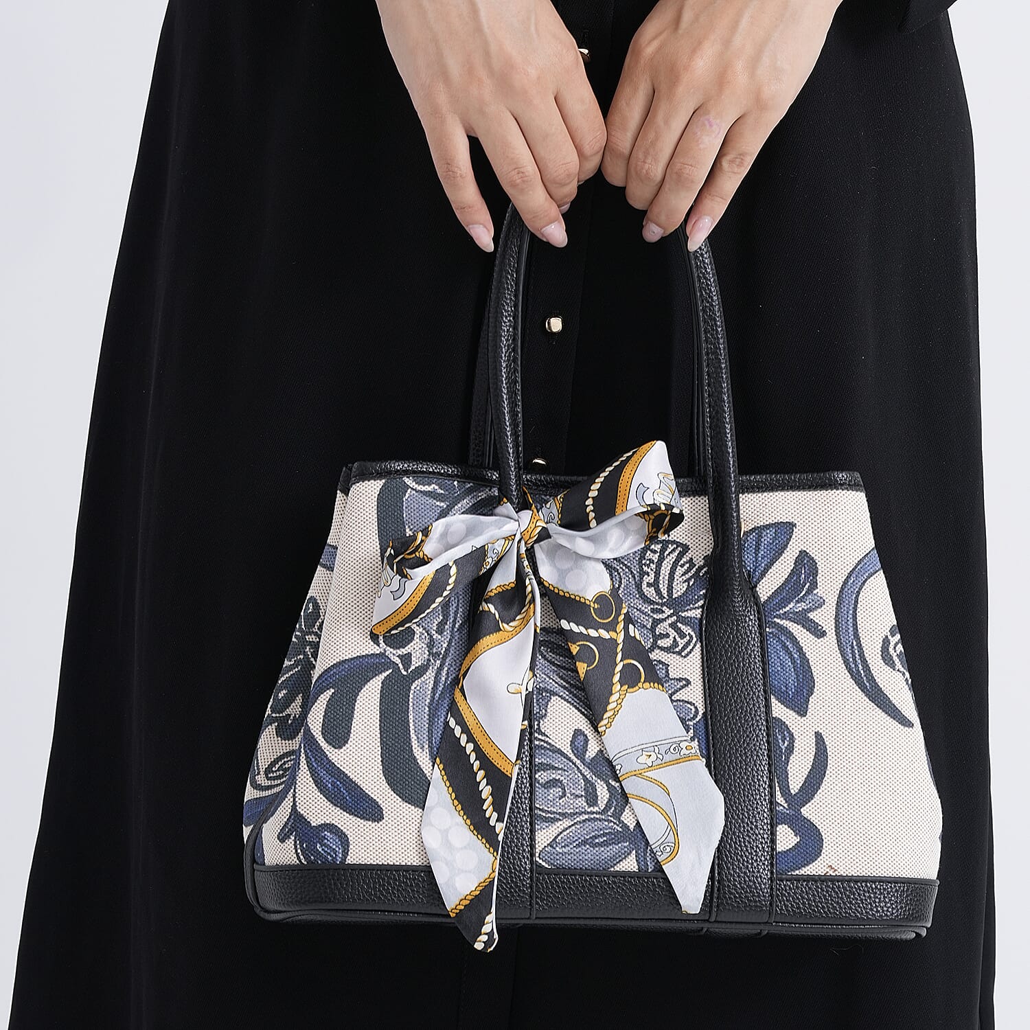 Trendy Graffiti Tote Bag with Mini Pouch - Black - Blue