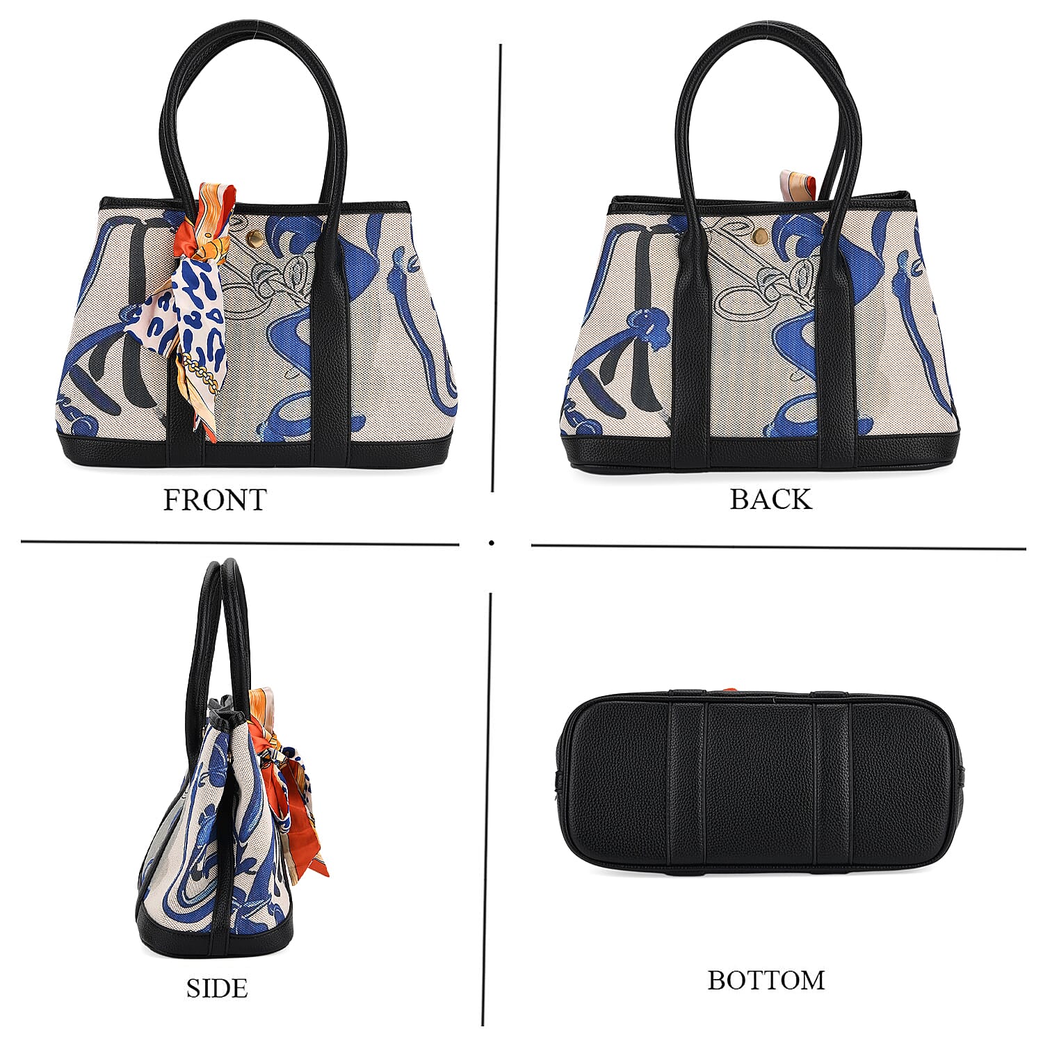 Trendy Graffiti Tote Bag with Mini Pouch - Black - Blue