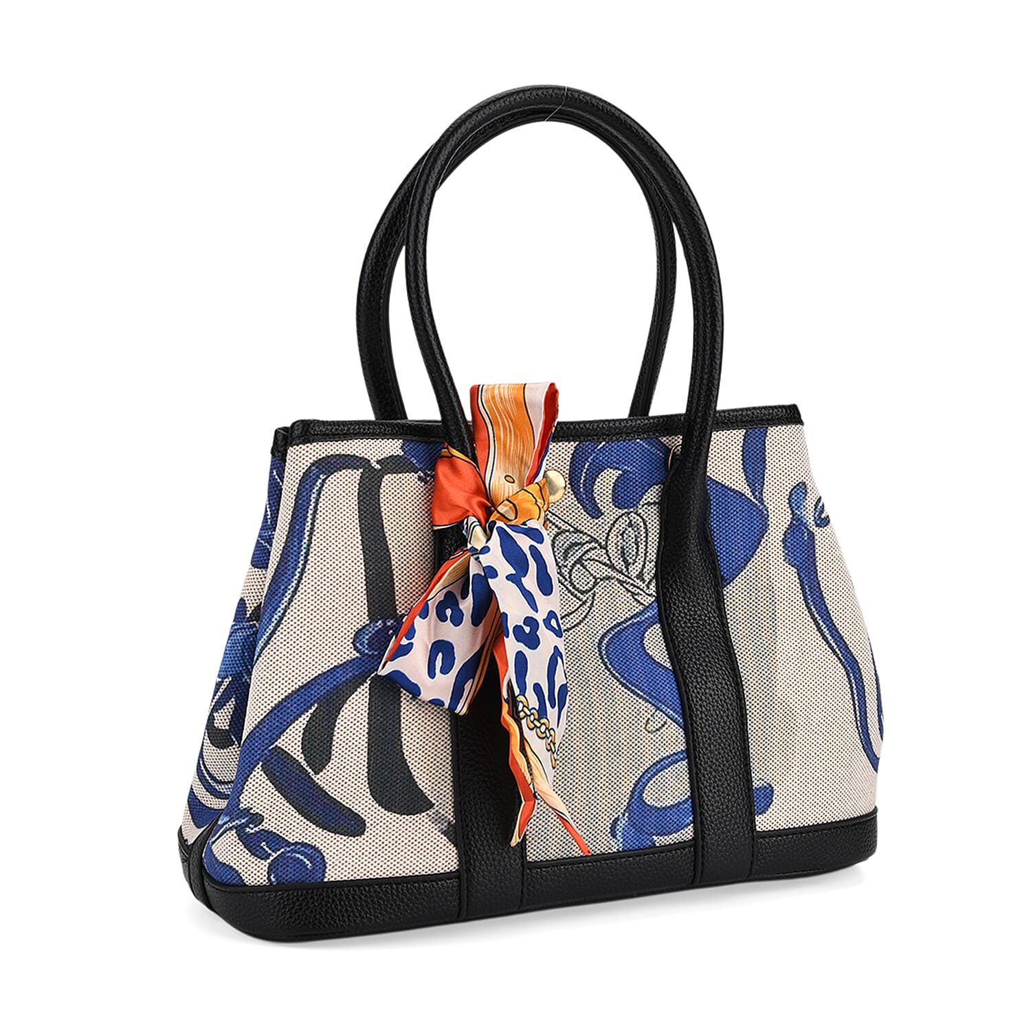 Trendy Graffiti Tote Bag with Mini Pouch - Black - Blue