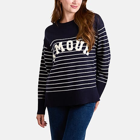 QED Amour Towelling Striped Jumper (Size S) - Navy