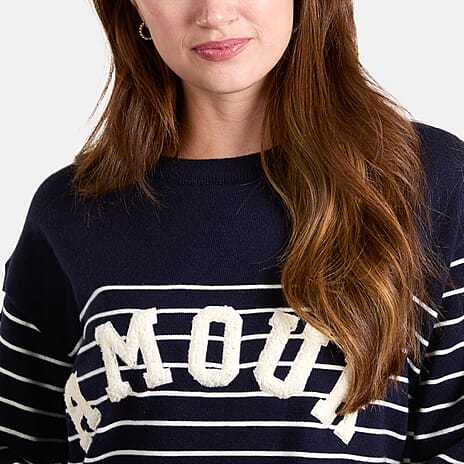 QED Amour Towelling Striped Jumper (Size S) - Navy