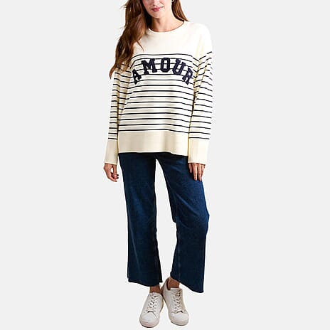 QED Amour Towelling Striped Jumper (Size S) - Ivory