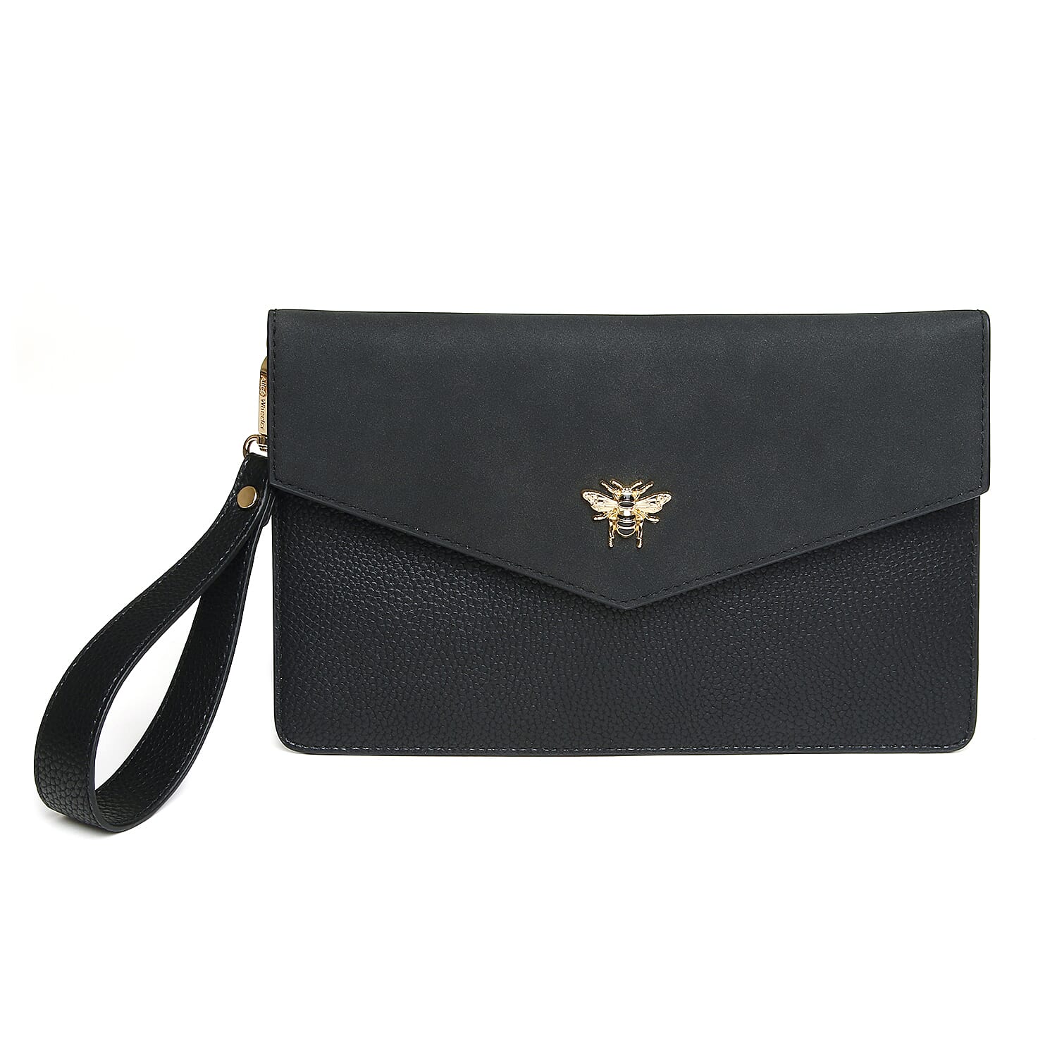 Alice Wheeler Black Chelsea Clutch with Bee Detail & Handle Hold Alice Wheeler Black Chelsea Clutch with Bee Detail & Handle Hold