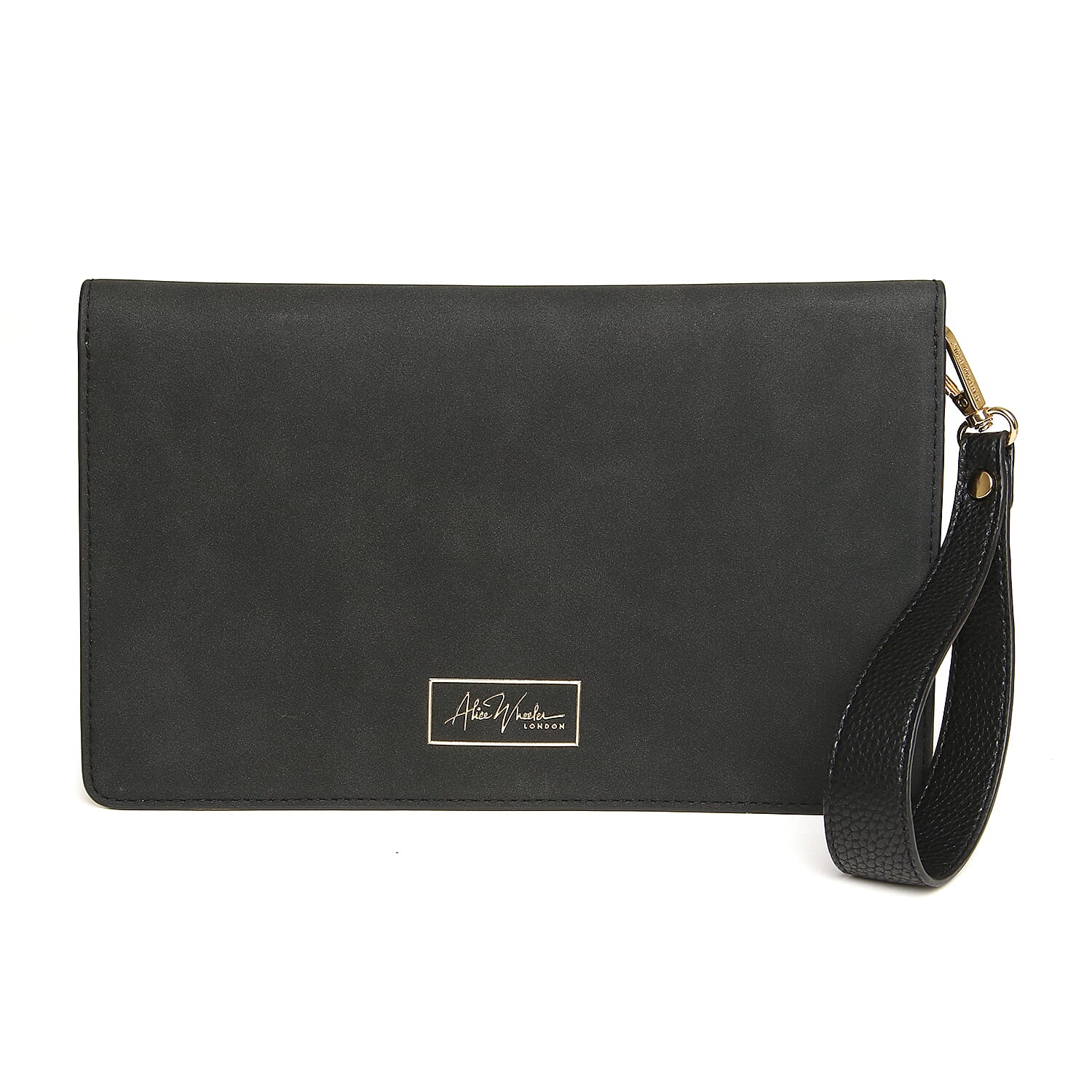 Alice Wheeler Black Chelsea Clutch with Bee Detail & Handle Hold Alice Wheeler Black Chelsea Clutch with Bee Detail & Handle Hold