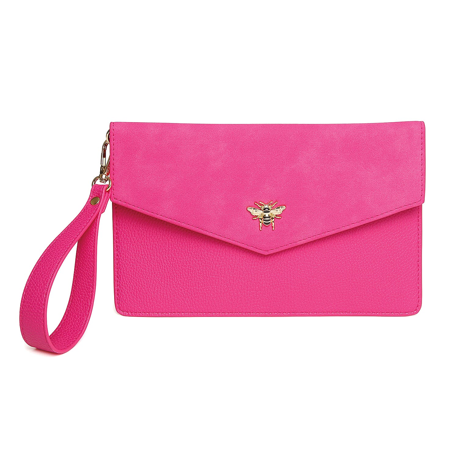 Alice Wheeler Hot Pink Chelsea Clutch with Bee Detail & Handle Hold Alice Wheeler Hot Pink Chelsea Clutch with Bee Detail & Handle Hold