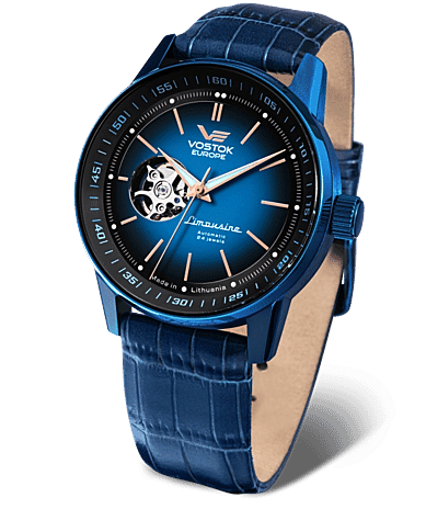 VOSTOK EUROPE Limousine NH38 Automatic Movt. 5ATM WR Blue Dial Mens Watch with Blue Leather Strap