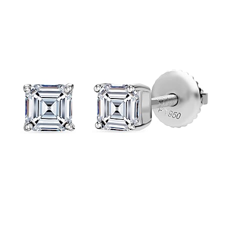 LUXURIANT 950 Platinum SGL Certified (VS/E-F) Asscher Cut Lab Grown Diamond Stud Earring with Screw Back 1 Ct.