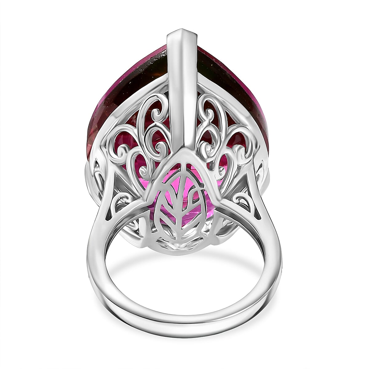 Watermelon Quartz Triplet Solitaire Ring in Rhodium Overlay Sterling Silver 36.99 Ct, Silver Wt.5.40 Gms. Watermelon Quartz Triplet Solitaire Ring in Rhodium Overlay Sterling Silver 36.99 Ct, Silver Wt.5.40 Gms.
