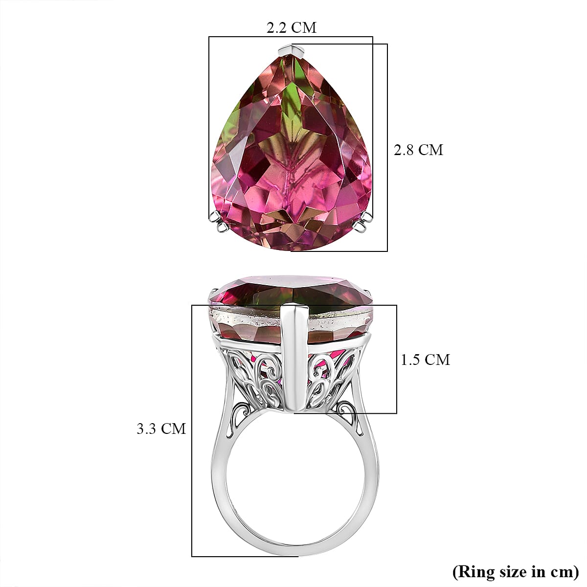 Watermelon Quartz Triplet Solitaire Ring in Rhodium Overlay Sterling Silver 36.99 Ct, Silver Wt.5.40 Gms. Watermelon Quartz Triplet Solitaire Ring in Rhodium Overlay Sterling Silver 36.99 Ct, Silver Wt.5.40 Gms.