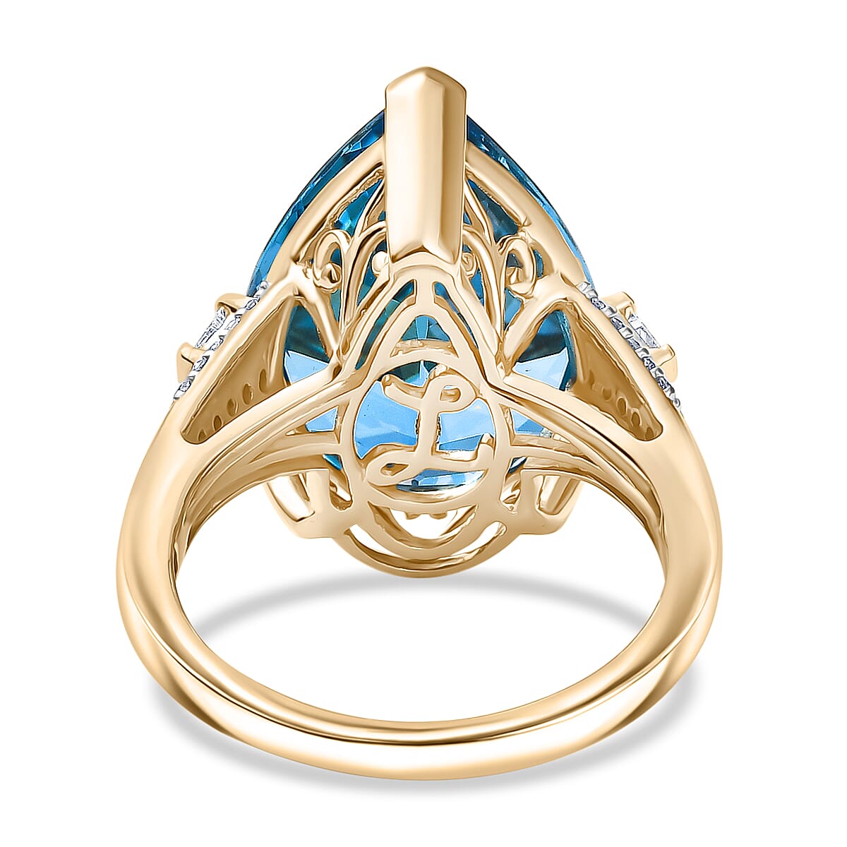 9K Yellow Gold AAA London Blue Topaz & White Diamond (I2-GH) Solitaire Ring 13.26 Ct, Gold Wt.3.36 Gms. 9K Yellow Gold AAA London Blue Topaz & White Diamond (I2-GH) Solitaire Ring 13.26 Ct, Gold Wt.3.36 Gms.
